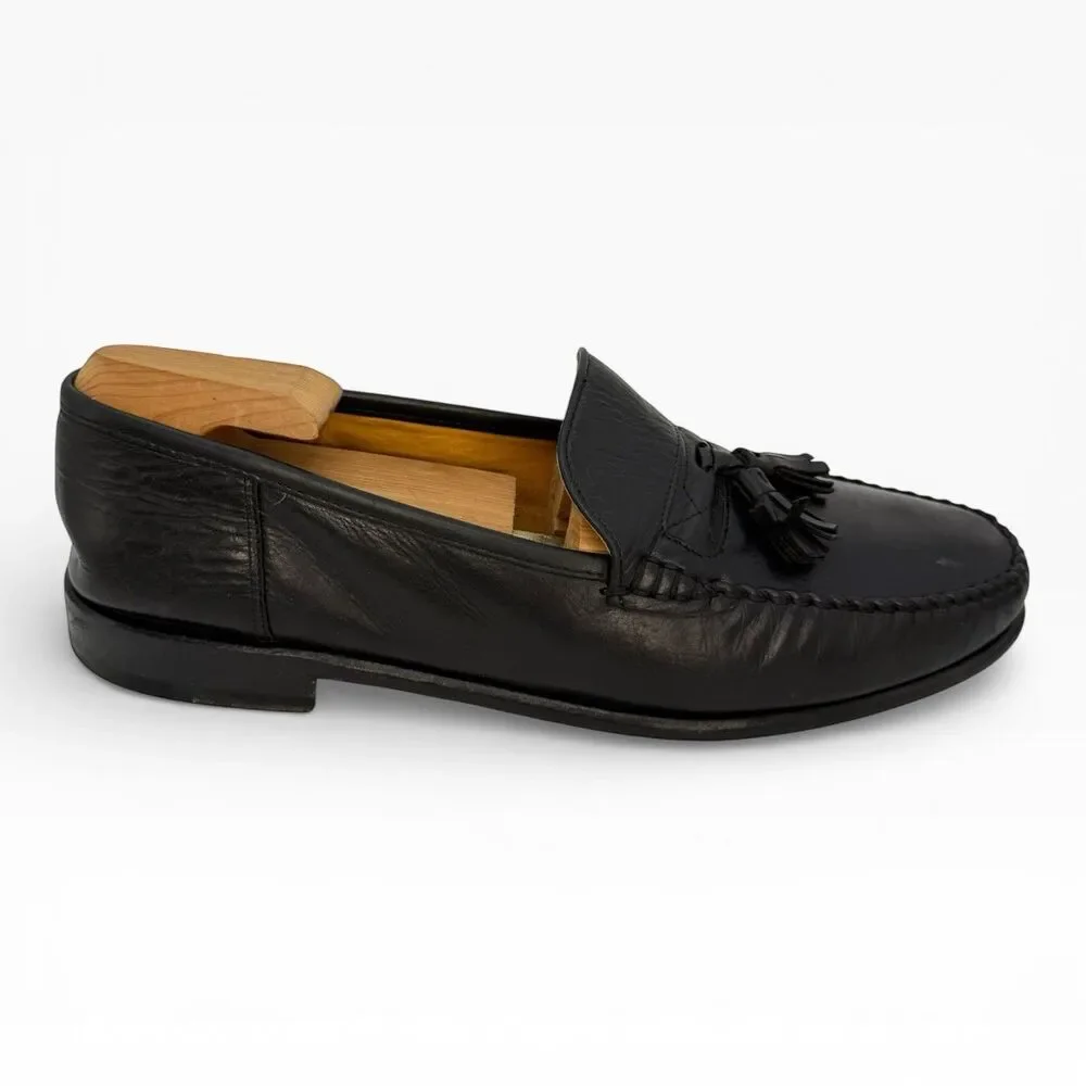 Bally Castor Leather Fashion Black Dress Tassel Loafers Size 9 M Made inItaly